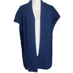 Lafayette 148 Womens Sweater Vest Large Blue Open Front Wool Cashmere
